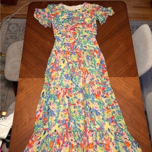 Saloni Colorful Abstract Print Maxi Dress, size 4